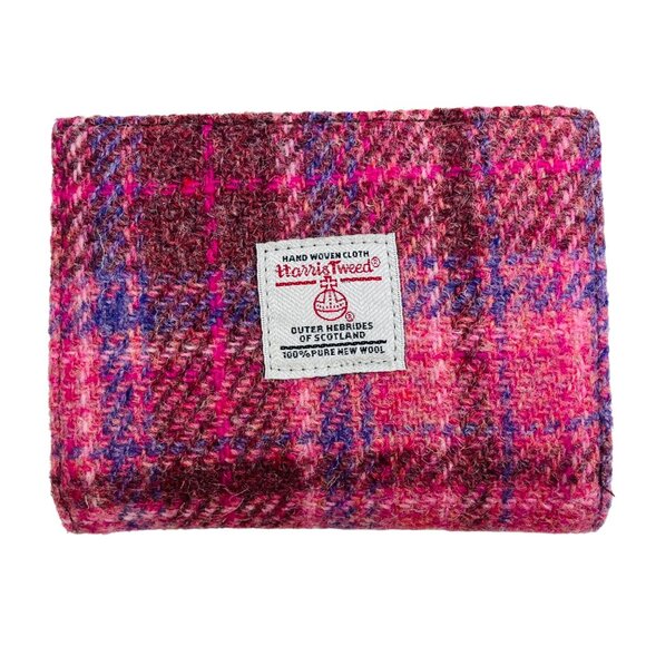 Glen Appin of Scotland Harris Tweed Pink Purple Plaid Wool Wallet Zip Coin Purse - Picture 2 of 5